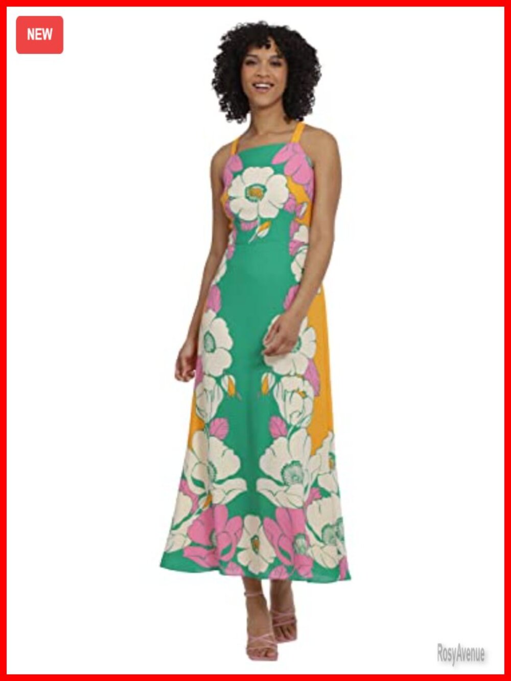 Maggy London Women's Printed Georgette Maxi Dress Sleeveless Square Neck